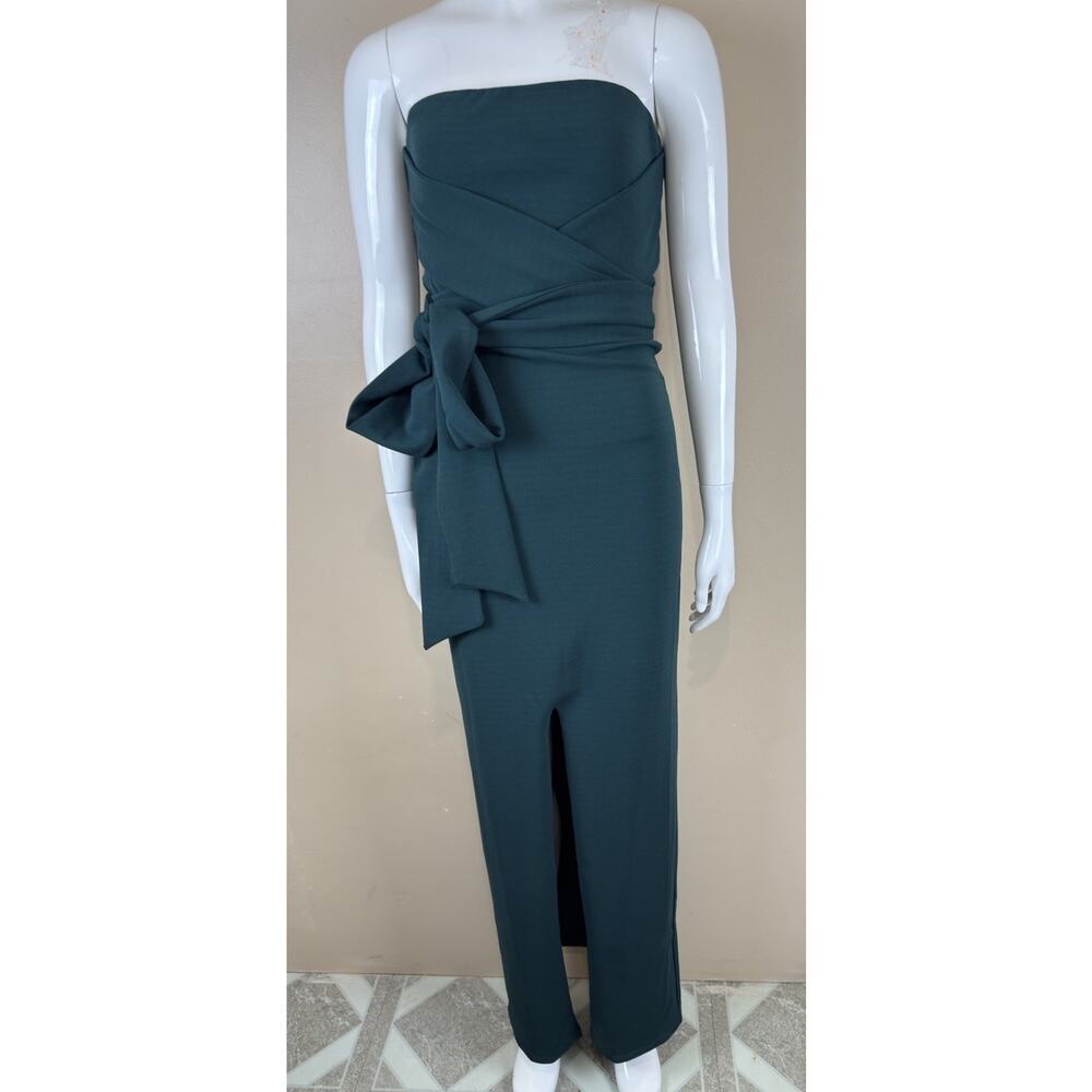 Lulus Teal Blue Strapless Maxi Dress With Split Front Hem Formal Gown XS NWT - Picture 2 of 15